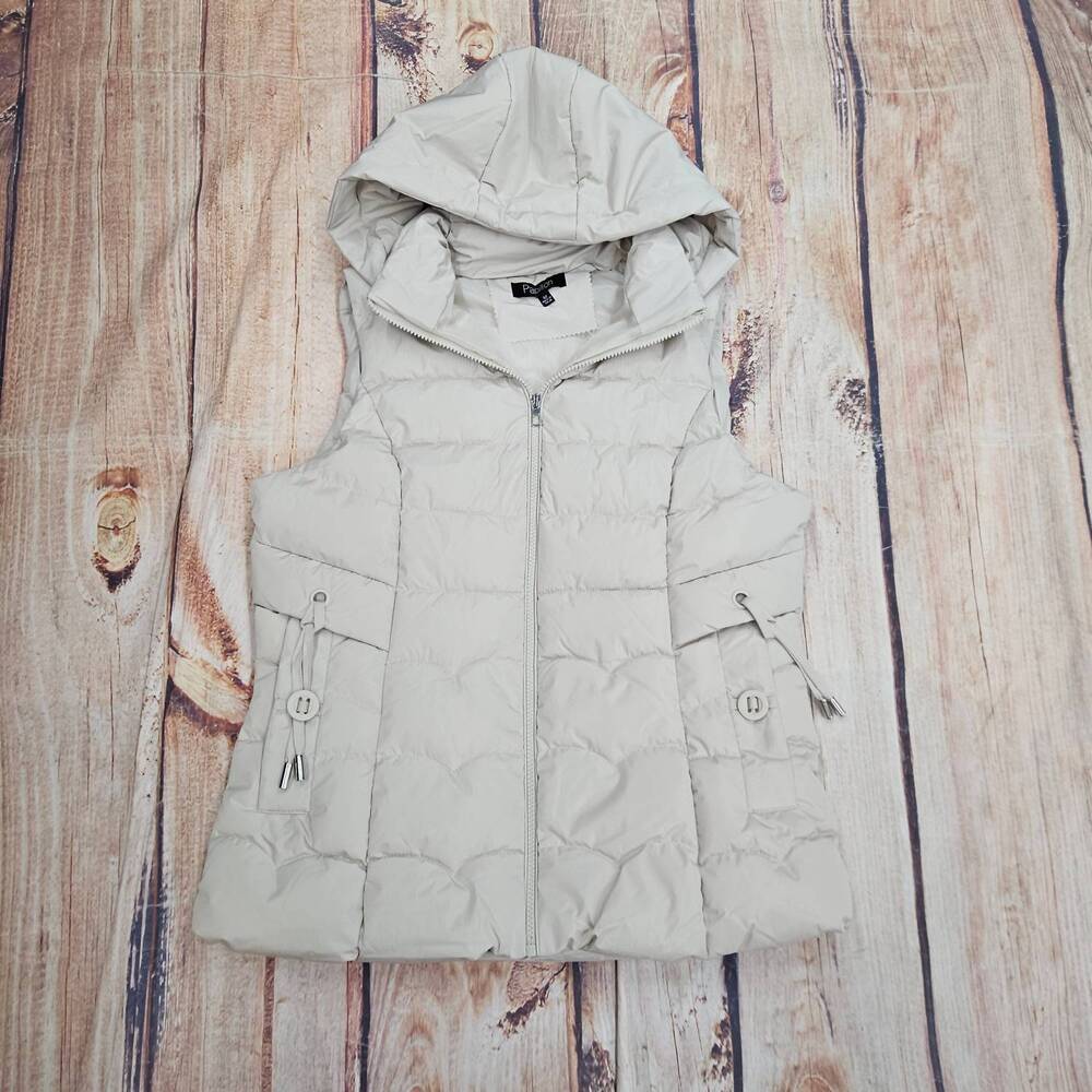 NEW PAPILLON women's hoodee puffer vest in beige
